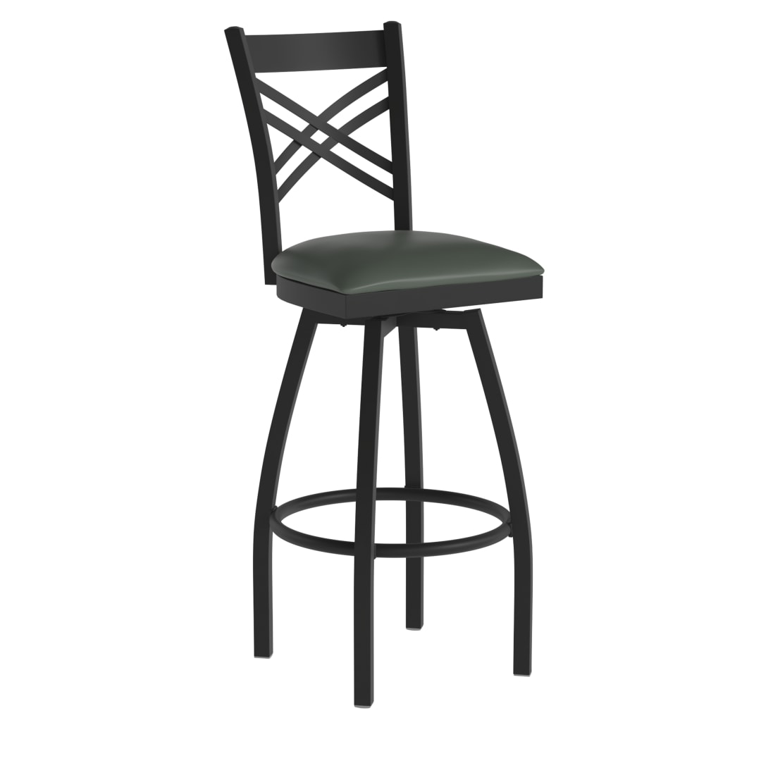 HERCULES Black ''X'' Back Swivel Metal Barstool - Green Vinyl Seat