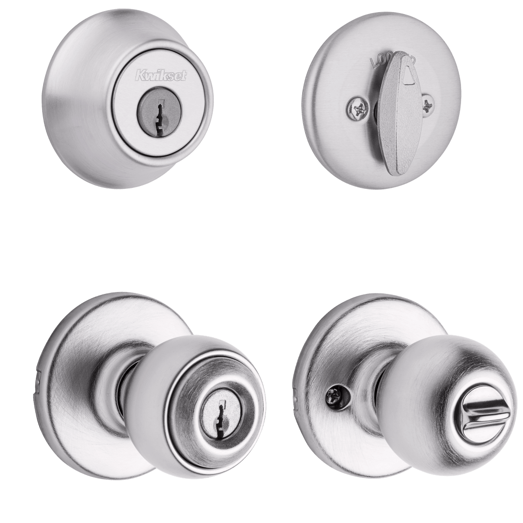 690 Polo Keyed Entry Knob and Single Cylinder Deadbolt Combo Pack in Satin Chrome