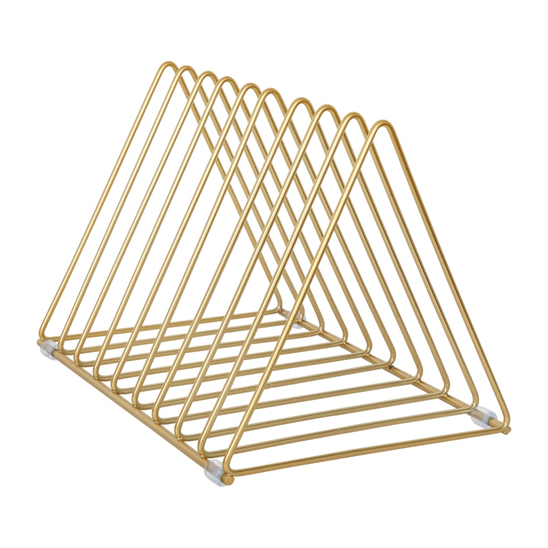 Ryder Gold Metal 9 Slot Triangle Magazine File Holder, Desktop Organizer Sorter