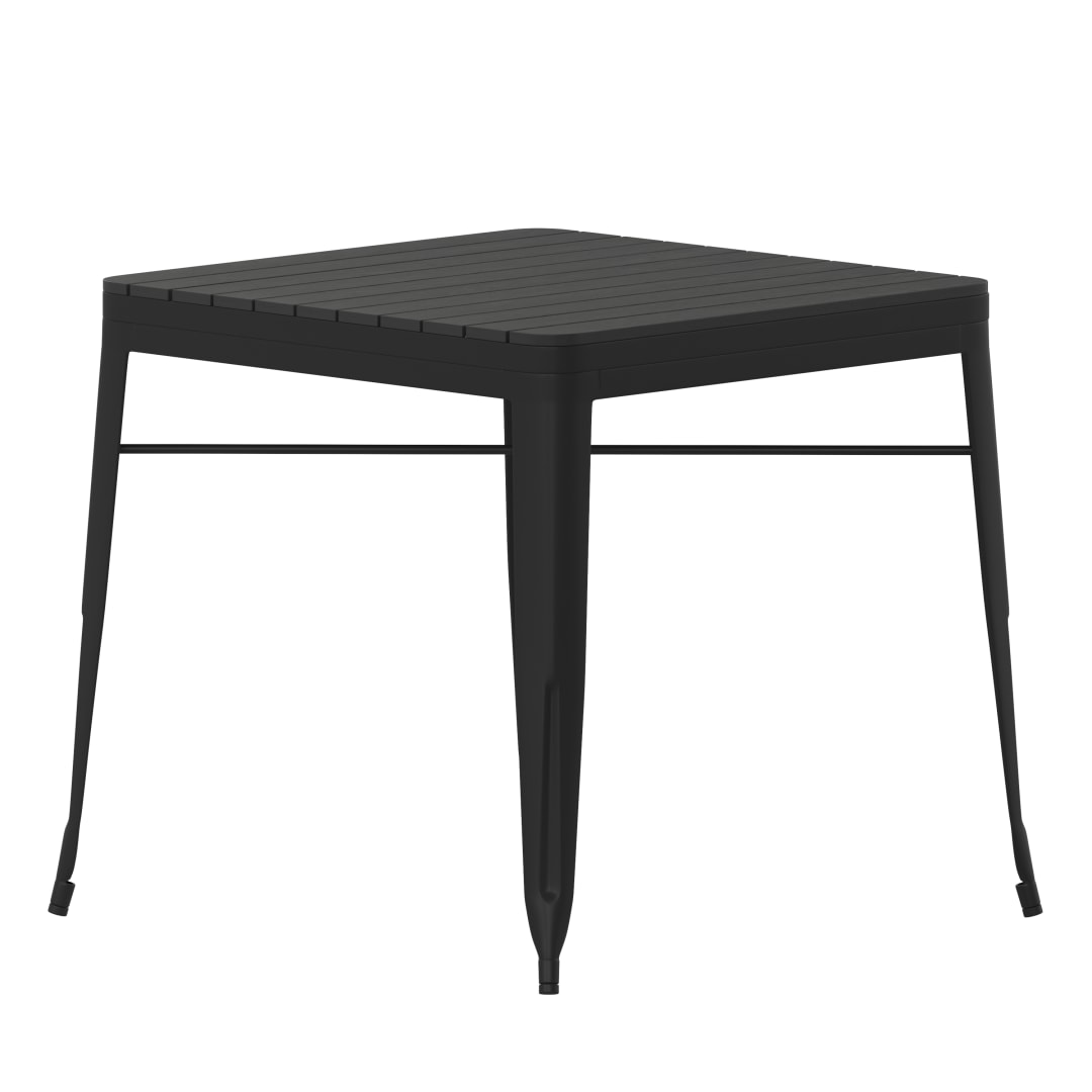 Helvey 31.5" Square Commercial Grade Indoor/Outdoor Black Steel Patio Dining Table for 4 with Black Poly Resin Slatted Top