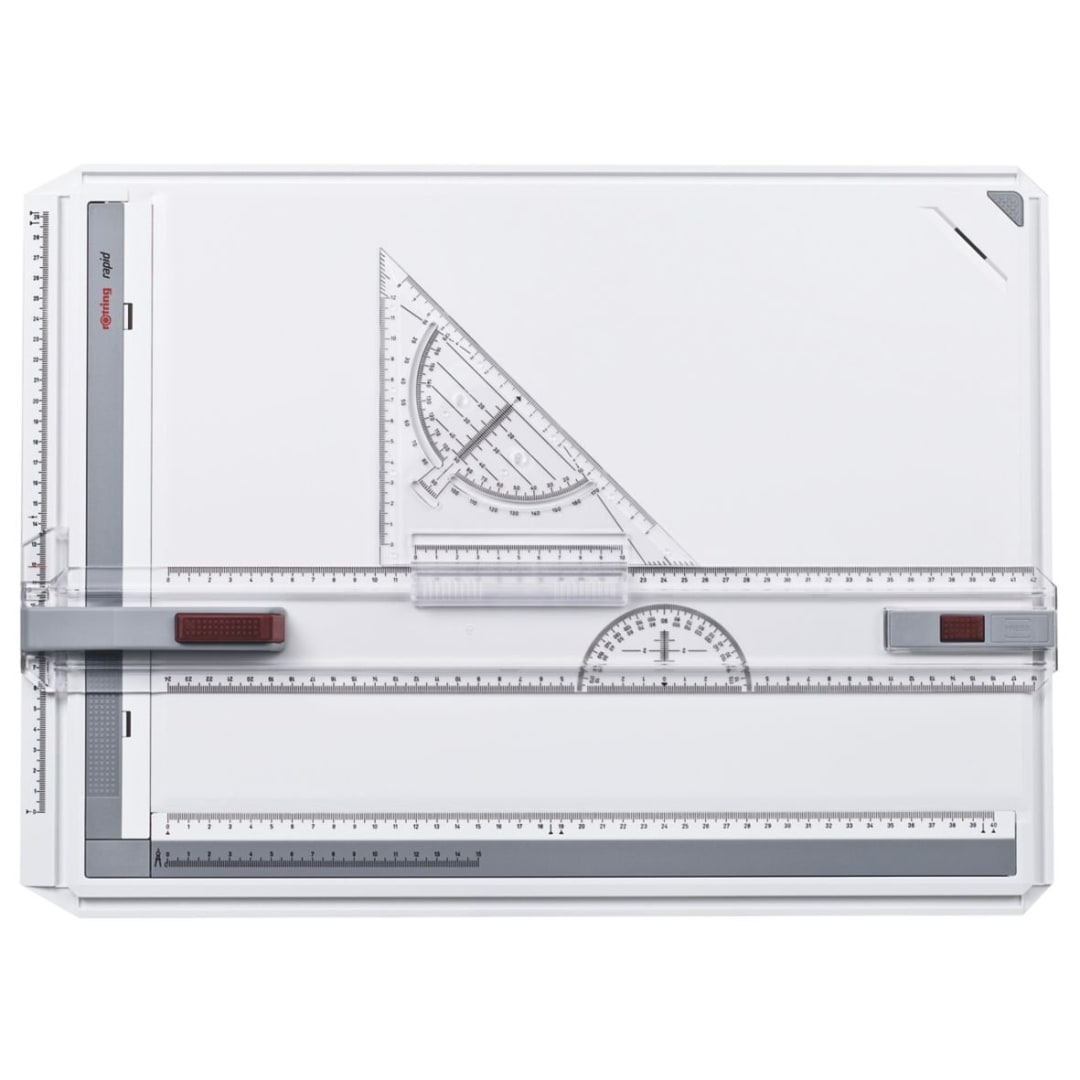 rOtring Tablero de dibujo rápido | Mesa de dibujo tamaño A3 | Multifuncional con regla/guías ajustables, transportador y más
