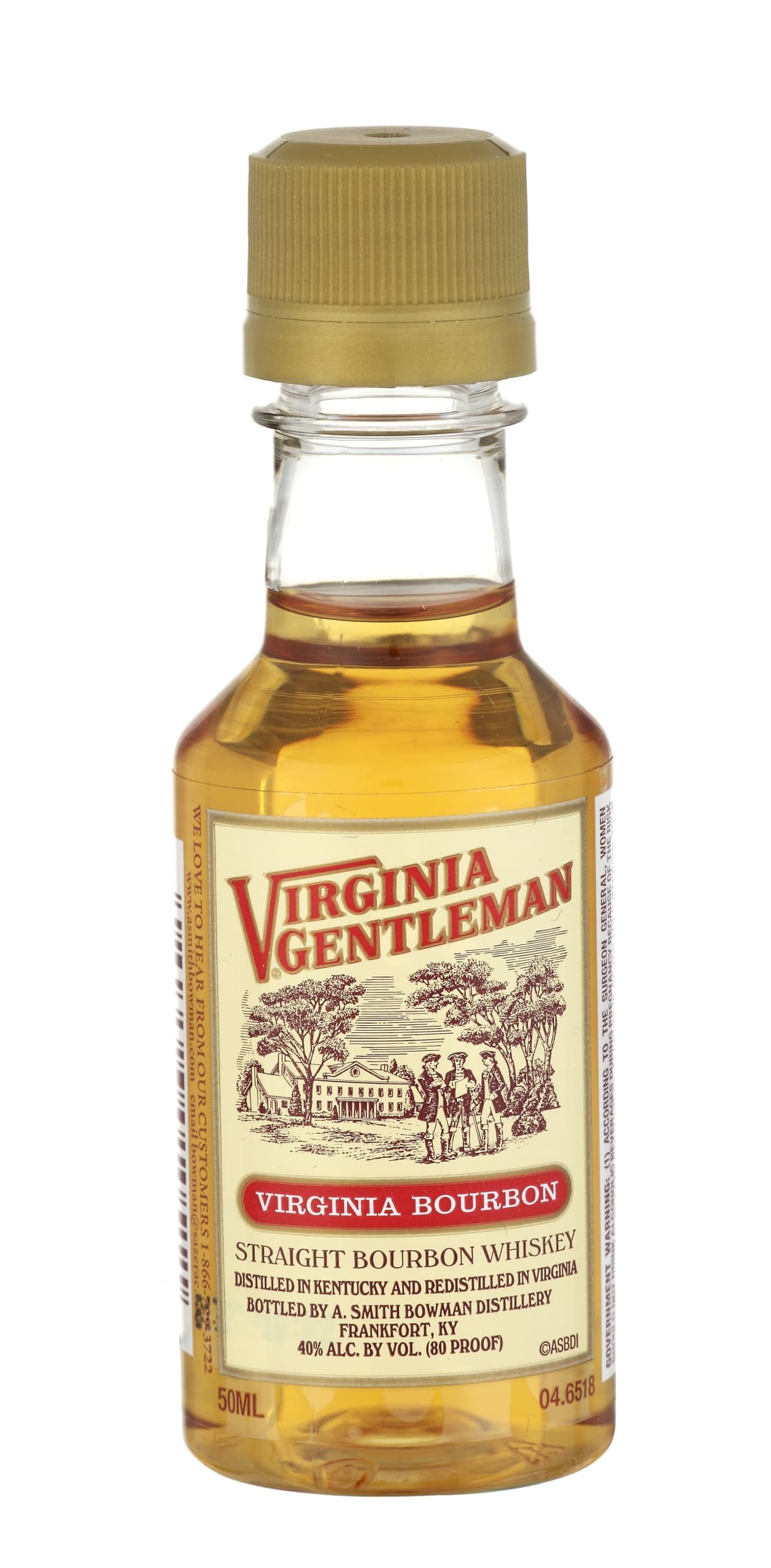 Virginia Gentlemen Straight Bourbon Whiskey 50ml Plastic Bottle 80 Proof