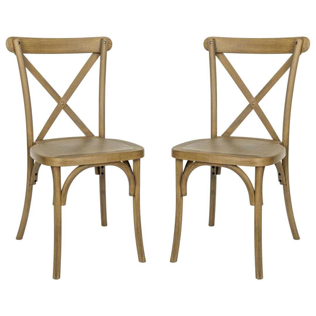 HERCULES 2 Pack Commercial Chestnut Indoor/Outdoor Wood Look Stackable Resin Cross Back Chair