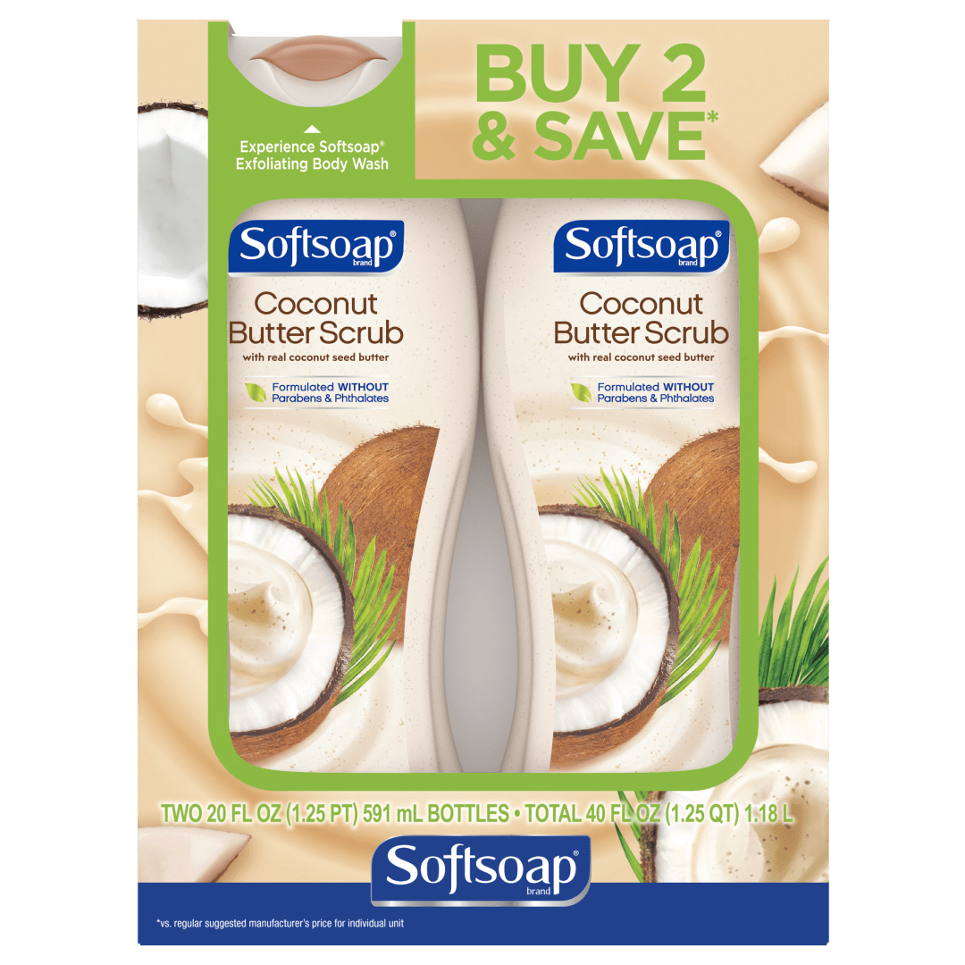 Softsoap Exfoliating Body Wash, Coconut Butter Scrub - 2 Fluid Ounce (2 Pack)