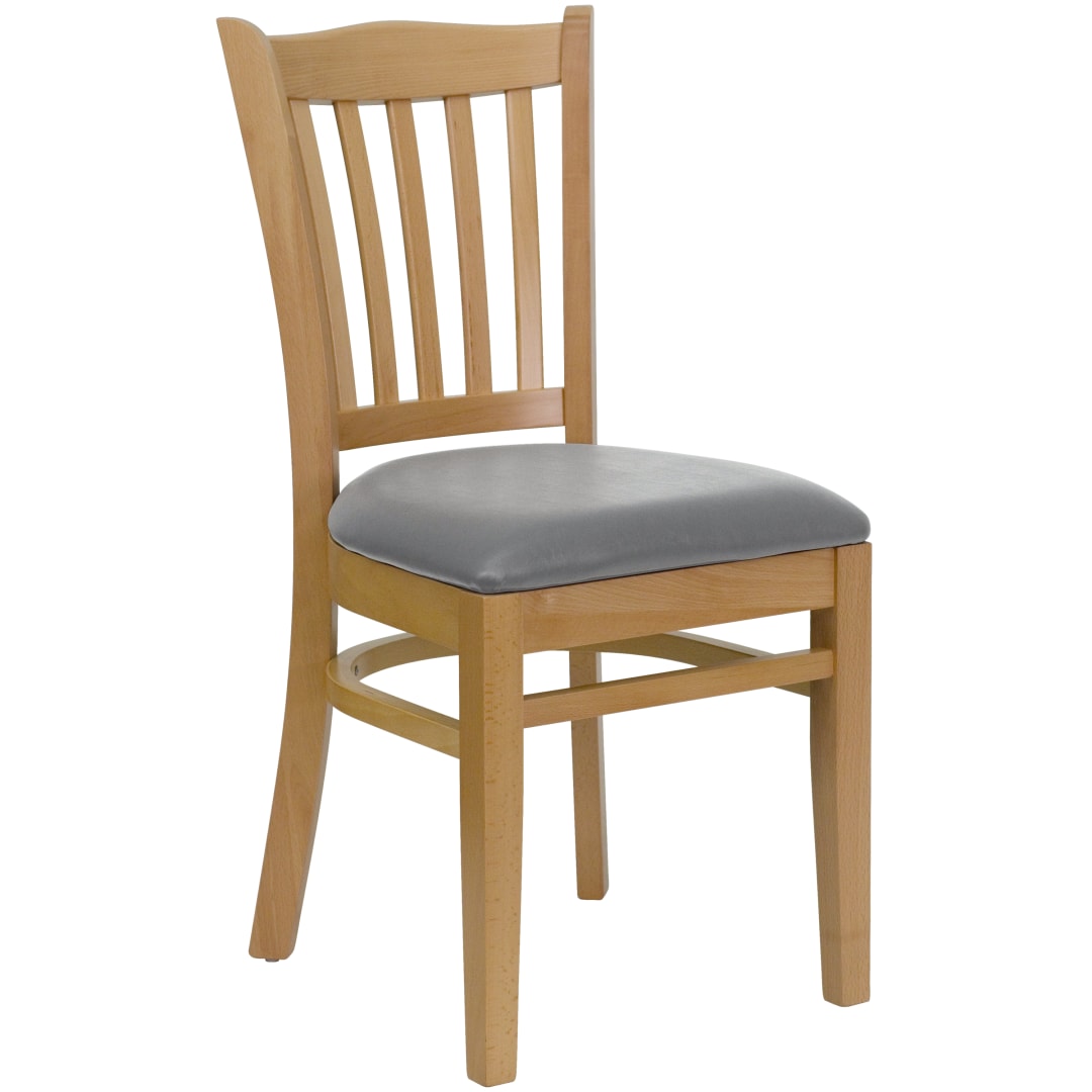 HERCULES Series Vertical Slat Back Natural Wood Restaurant Chair - Custom Upholstered Seat