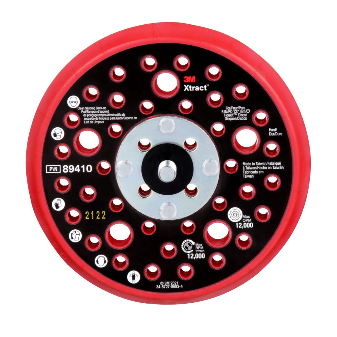 3M Xtract™ Hookit™ Back-up Pad, 89410, 5 in, Hard, Red, 10 ea/Case