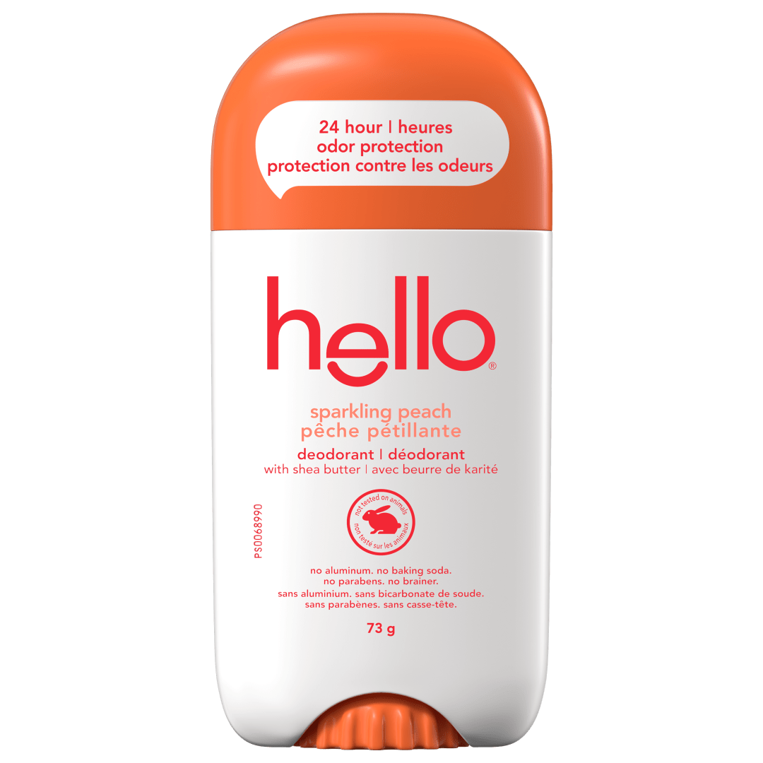 hello Sparkling Peach Aluminum Free Deodorant for Women and Men with Shea Butter, 24-Hour Freshness, Baking Soda Free Deodorant, Dermatologically Tested, 73 g Deodorant Stick