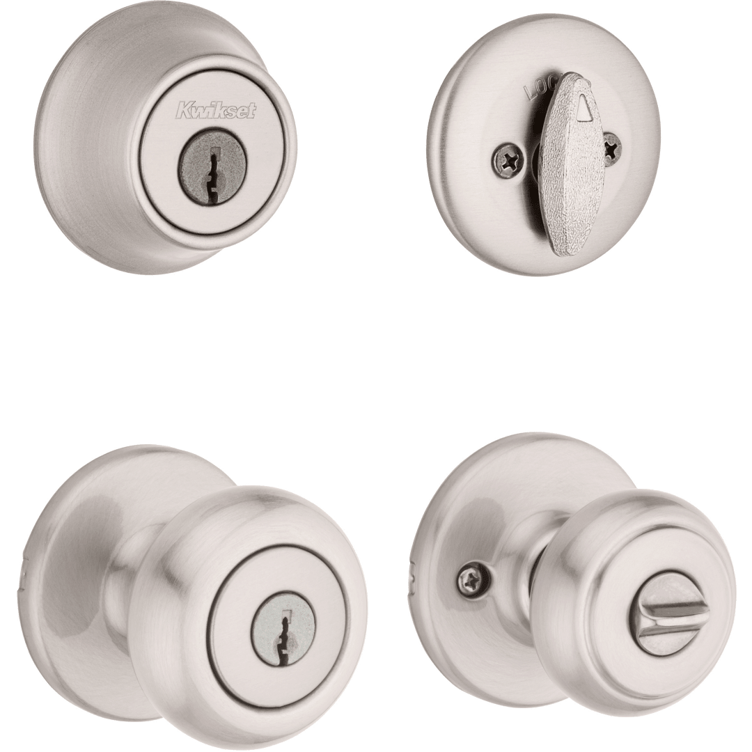 690 Cove Keyed Entry Knob and Single Cylinder Deadbolt Combo Pack in Satin Nickel