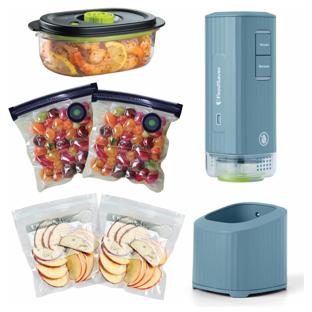FoodSaver Mini Handheld Vacuum Sealer, Marinate Setting, Cordless, Vacuum Sealer with Charging Dock, Reflections