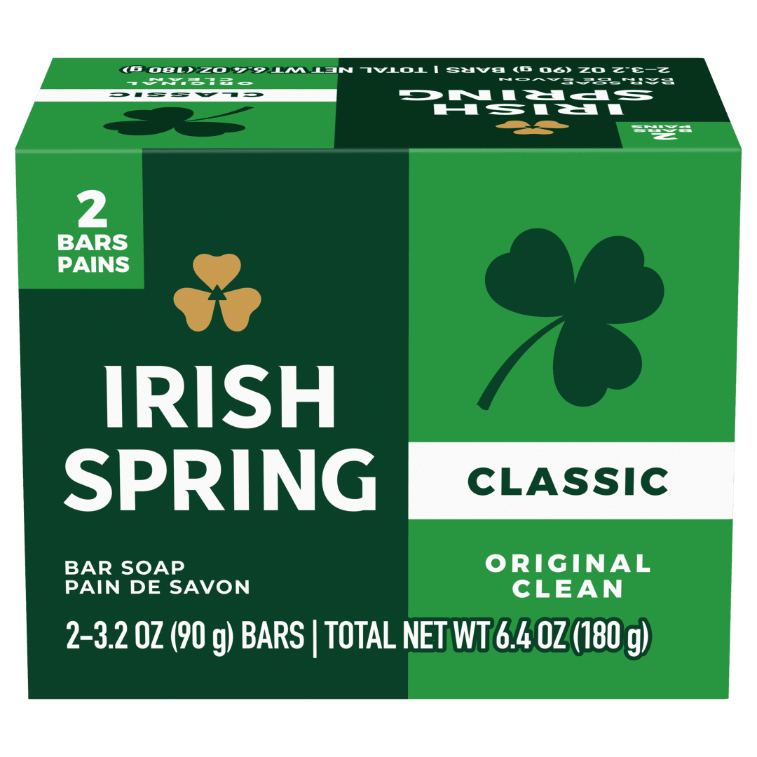 Irish Spring Original Clean Deodorant Bar Soap for Men, 3.2 oz, 2 Pack
