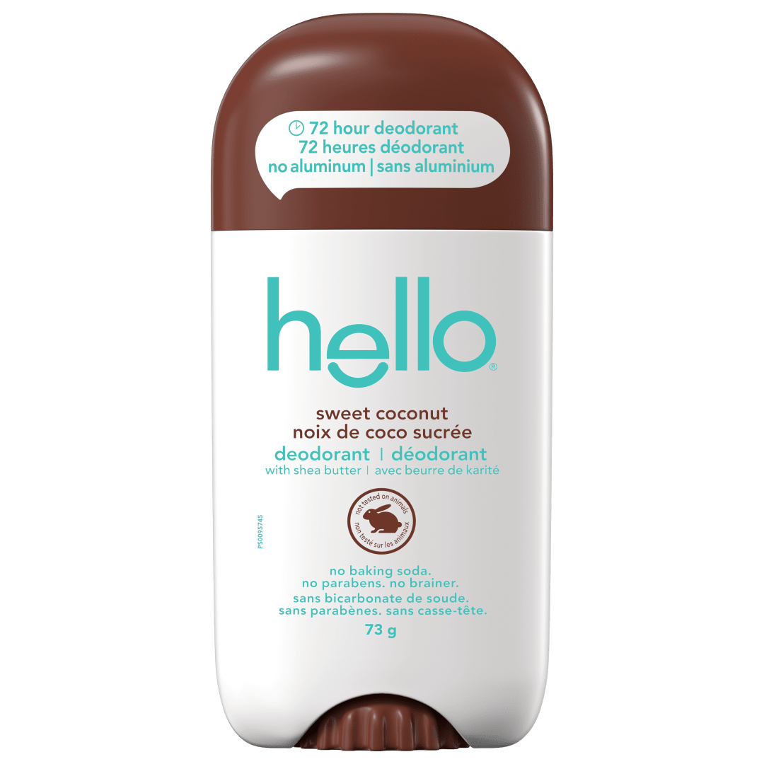 hello Sweet Coconut Aluminum Free Deodorant for Women and Men with Shea Butter, 24-Hour Freshness, Baking Soda Free Deodorant, Dermatologically Tested, 73 g Deodorant Stick