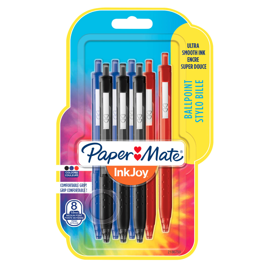 Paper Mate InkJoy 300RT bolígrafo retráctil | punta mediana (1,0 mm) | tinta negraazul y roja | paquete de 8