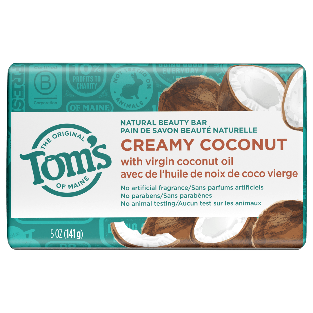 Tom’s of Maine Natural Beauty Bar Soap For Women and Men, Creamy Coconut, 5 oz Bar (Pack of 6)