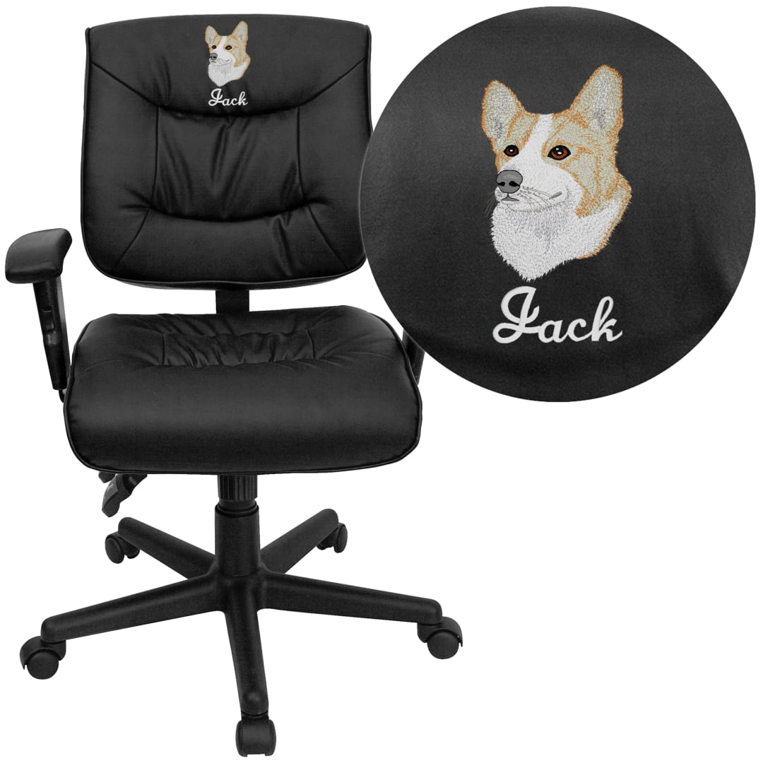 Cole Embroidered Mid-Back Black LeatherSoft Multifunction Swivel Ergonomic Task Office Chair with Adjustable Arms