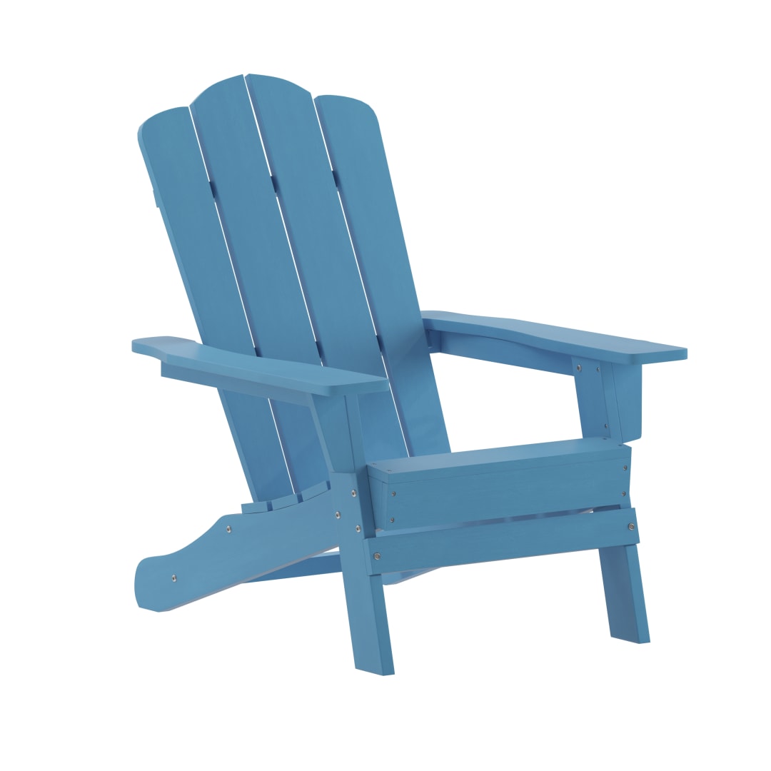 Newport Adirondack Chair with Cup Holder, Weather Resistant HDPE Adirondack Chair in Blue, Set of 4
