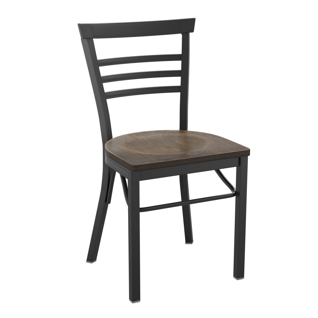 HERCULES Series Black Three-Slat Ladder Back Metal Restaurant Chair - Antique Copper Wood Seat
