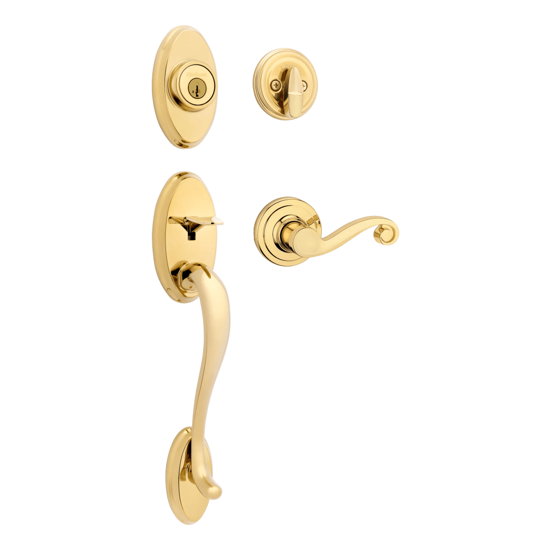 Shelburne Entry Single Cylinder Handleset in Lifetime (PVD) Polished Brass featuring SmartKey Security