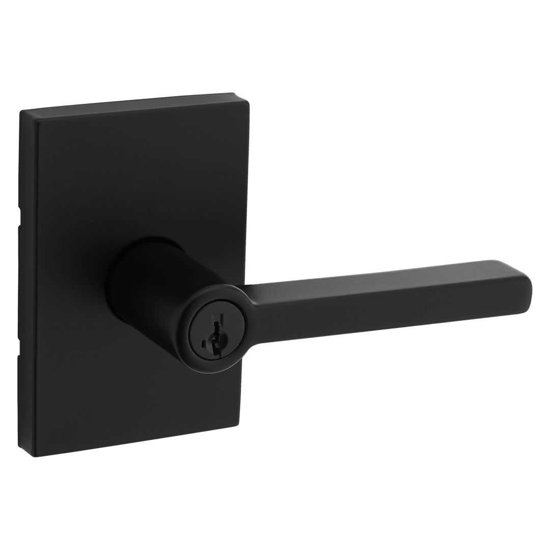 Halifax Entry Lever with Rectangular Rose in Matte Black featuring SmartKey Security™