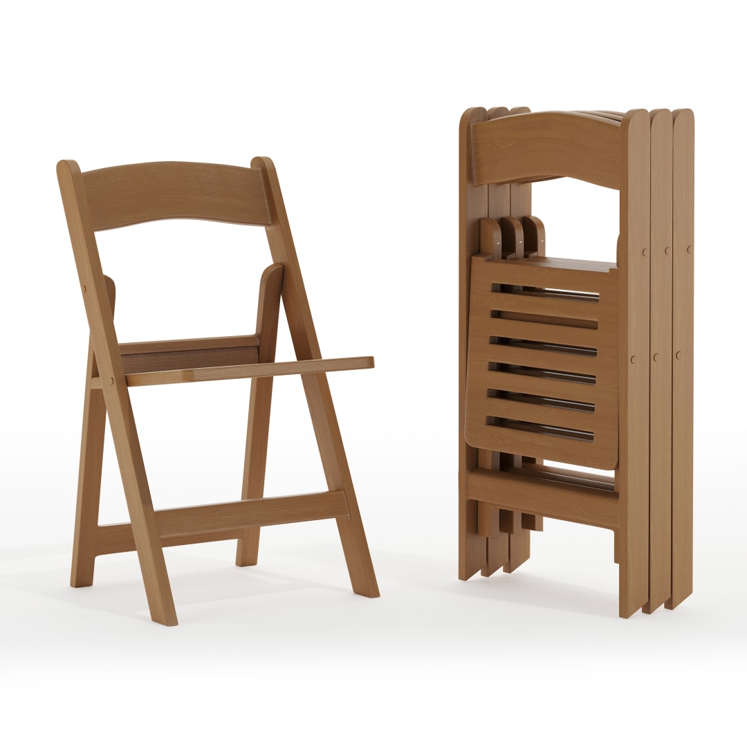 HERCULES 4 Pack Commercial Chestnut Indoor/Outdoor Lightweight Wood Look Resin Folding Event Chair with Slatted Seat