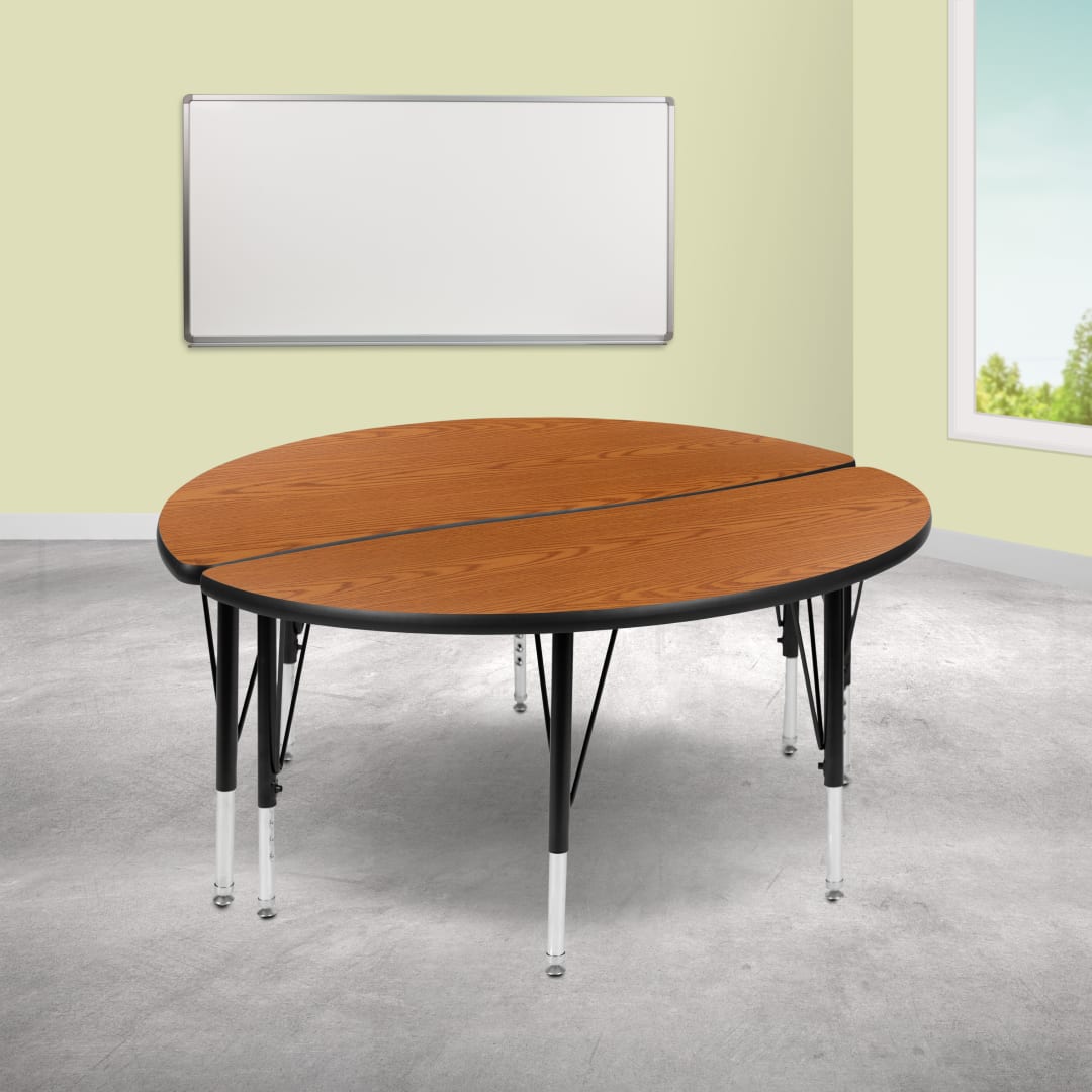 Emmy 2 Piece 47.5" Circle Wave Flexible Oak Thermal Laminate Activity Table Set - Height Adjustable Short Legs