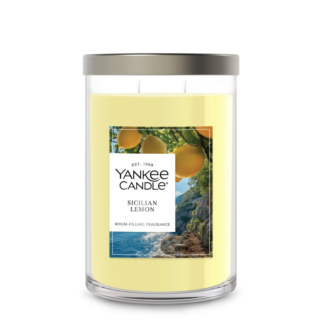 Yankee Candle® Large Tumbler Scented Candle with up to 80 Hour Burn Time, Premium Plant Wax Blend for Consistent Burn, 20 oz Tumbler Candle with Room Filling Fragrance, Sicilian Lemon