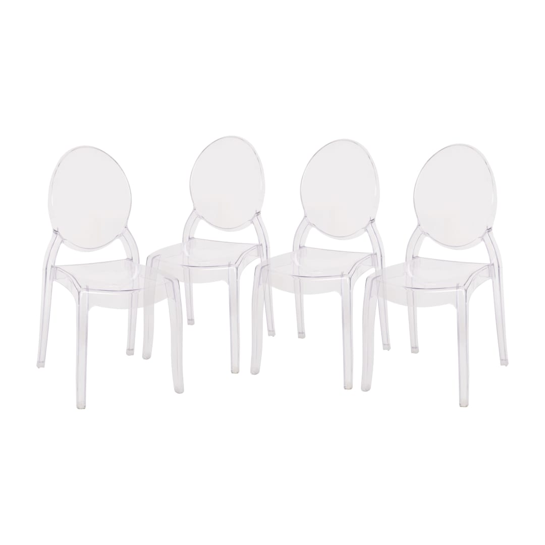 Revna Set of 4 Transparent Crystal Extra Wide Resin 400 LB. Weight Capacity Banquet & Event Ghost Chairs-Indoor/Outdoor Use