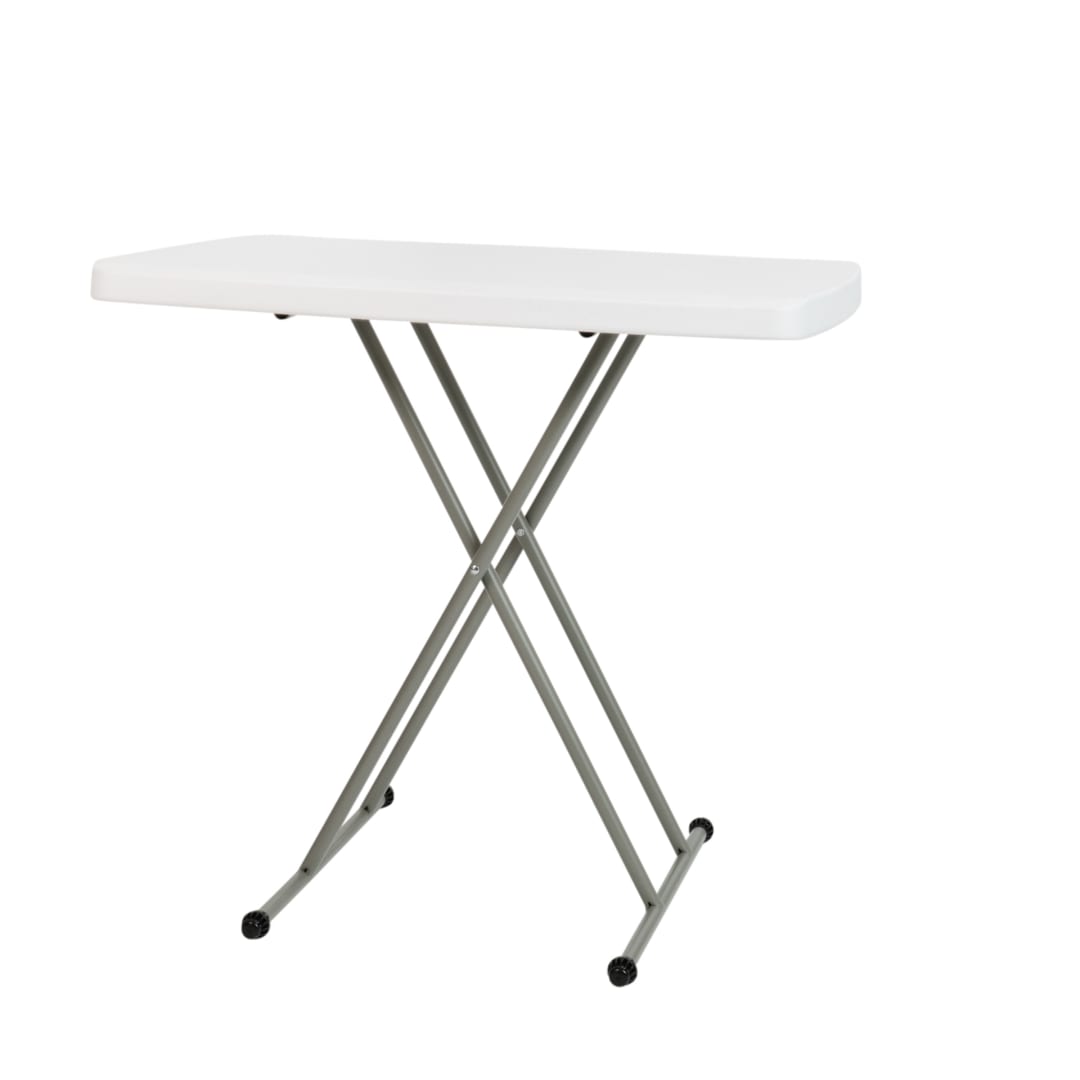 Elon 30 Inch Granite White Indoor/Outdoor Plastic Folding Table, Adjustable Height Commercial Grade Side Table, Laptop Table, TV Tray