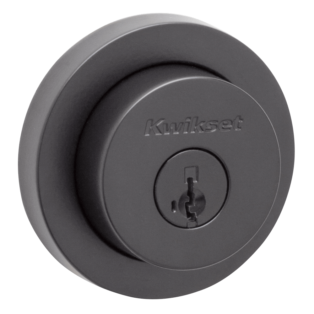 158 Series Round Single Cylinder Deadbolt in Matte Black featuring SmartKey Security