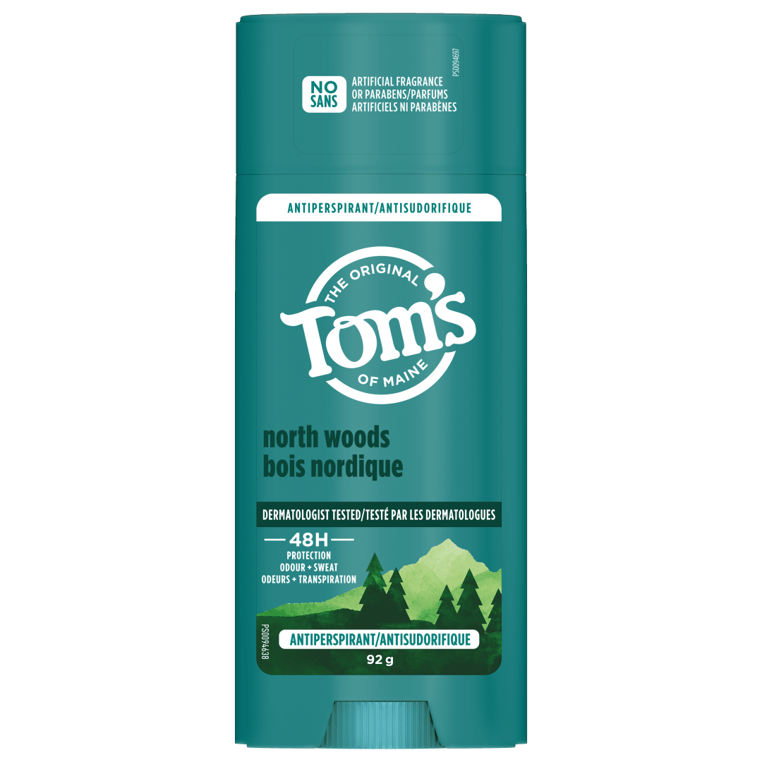 Tom’s of Maine North Woods Antiperspirant for Men and Women, No Artificial Fragrances, Dyes, or Preservatives, Baking Soda Free, 48-Hour Odor and Sweat Protection, 92 g