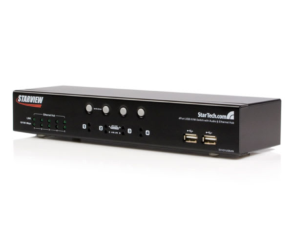 4 Port USB KVM Switch with Ethernet Switch for GB