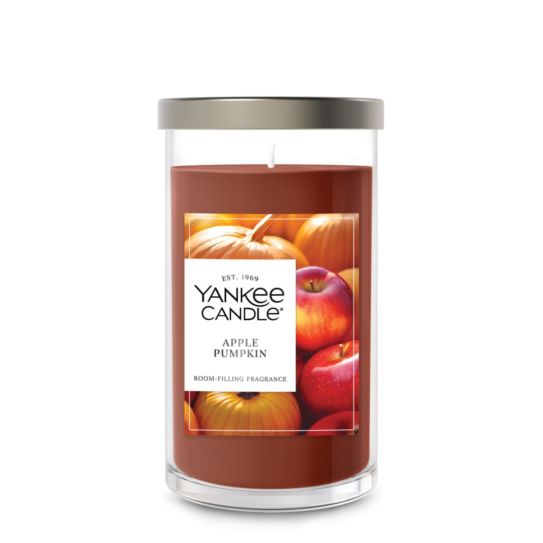 Yankee Candle Medium Pillar Scented Candle with up to 115 Hour Burn Time, Premium Plant Wax Blend for Consistent Burn, 14.25 oz Pillar Candle with Room Filling Fragrance, Apple Pumpkin