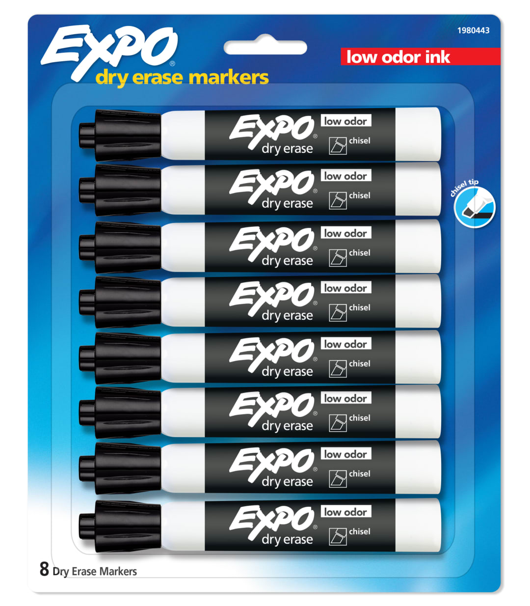 EXPO® Low Odor Dry Erase Markers, Chisel Tip, Black, 8 Count