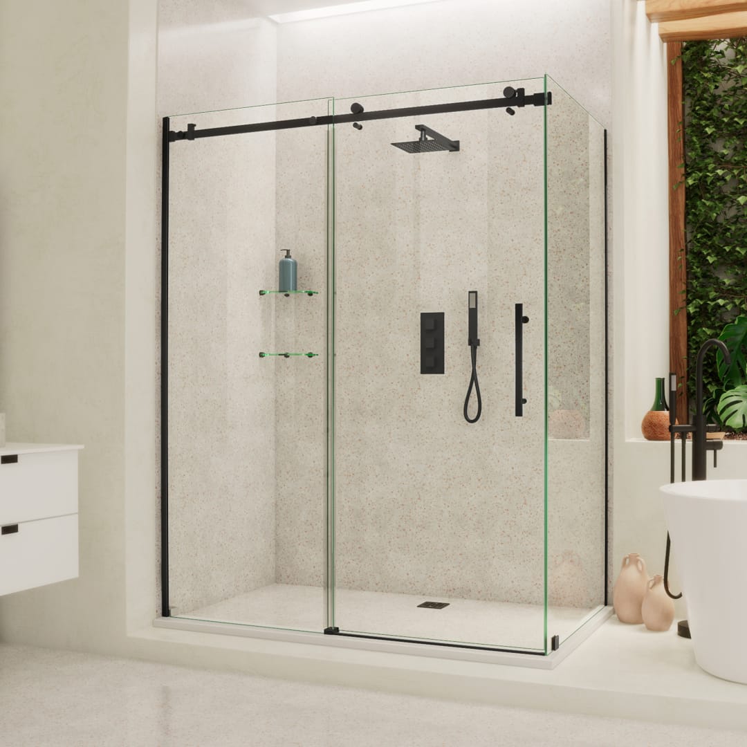 DreamLine Enigma Air 34 3/4 inch D x 60 3/8 inch W x 76 inch H Frameless Sliding Shower Enclosure in Matte Black