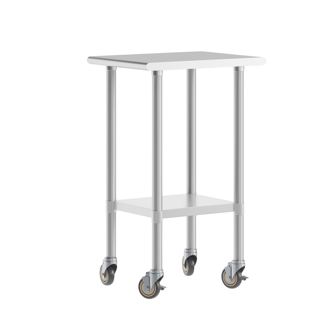 Reese 24x18 Portable Prep and Work Table with NSF Certified 18 Gauge Stainless Steel Top Shelf, Galvanized Steel Undershelf, 4 Casters with 2 Locking
