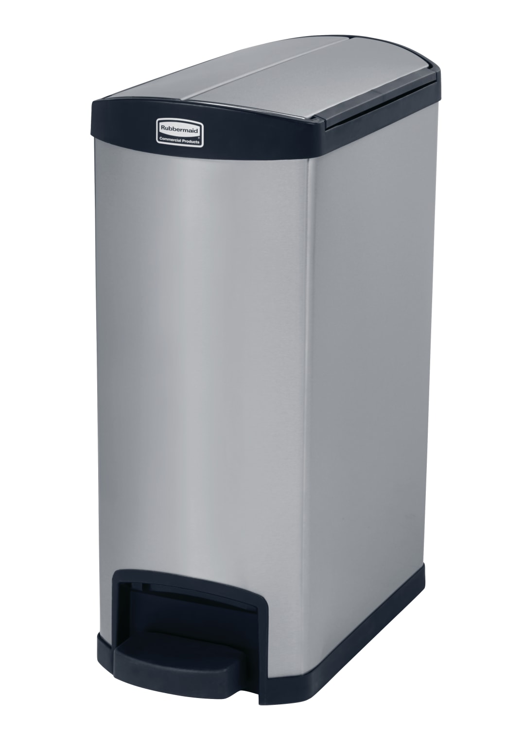 Rubbermaid Commercial Products Impressions 13 Gal End Step-On Stainless Steel Trash Can, Black