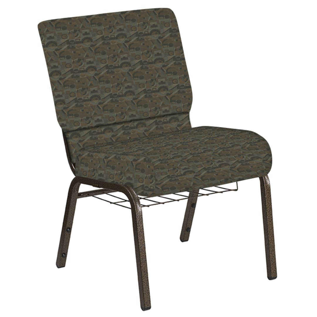 Embroidered 21''W Church Chair in Perplex Willow Fabric with Book Rack - Gold Vein Frame