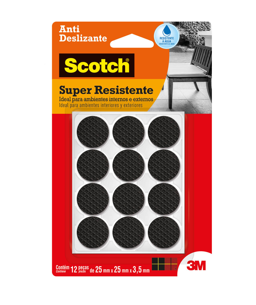 Protetor Antideslizante 3M™ Scotch™ Redondo, Preto, Médio, 12 Unidades