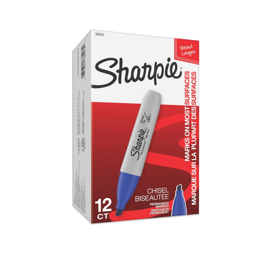 Sharpie® Permanent Markers, Chisel Tip, Blue, 12 Count