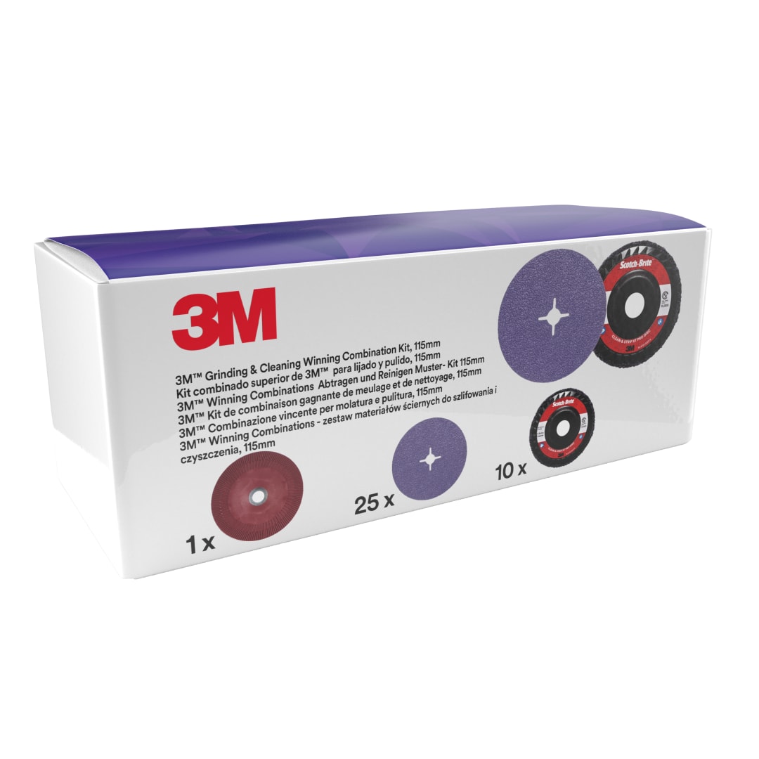3M™ Grinding &amp; Cleaning Kit, includes 115 mm 1182C and XO-DR Disc, with 1 Fibre Disc Ribbed Back-up Pad