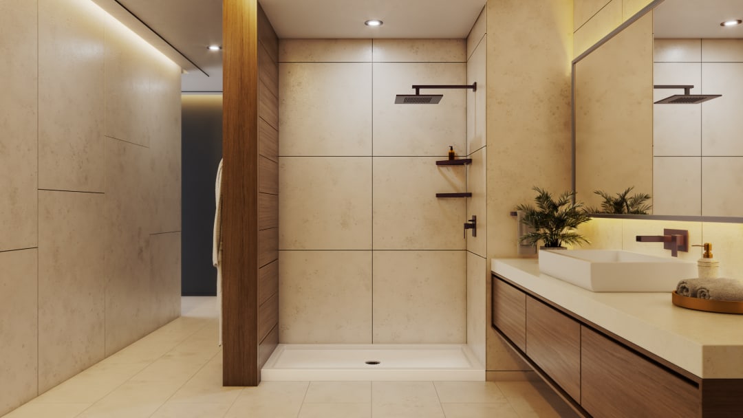 DreamLine SlimLine 32 inch D x 54 inch W x 2 3/4 inch H Single Threshold Biscuit Alcove Shower Base with 2 inch Oil Rubbed Bronze Center Round Drain