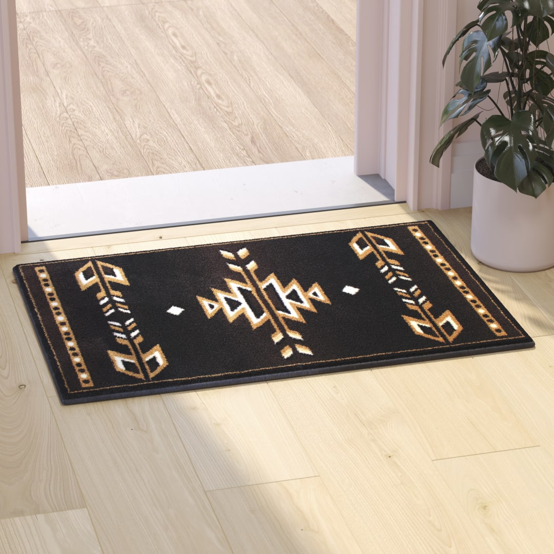 Amado Collection Southwestern 2' x 3' Brown Area Rug - Olefin Accent Rug with Jute Backing - Living Room, Bedroom, Entryway