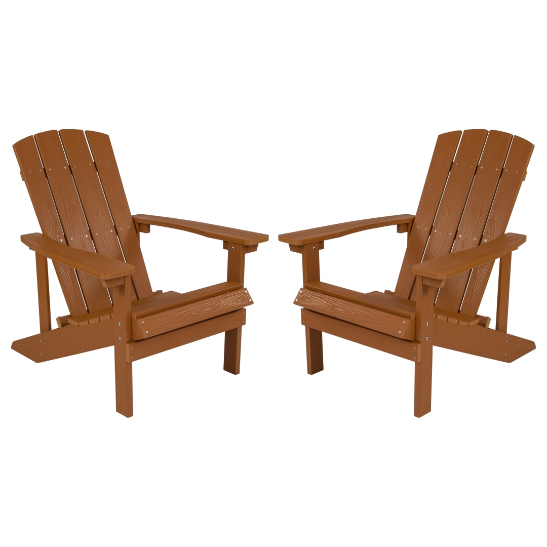 Set of 2 Charlestown All-Weather Poly Resin Wood Adirondack Chairs in Teak
