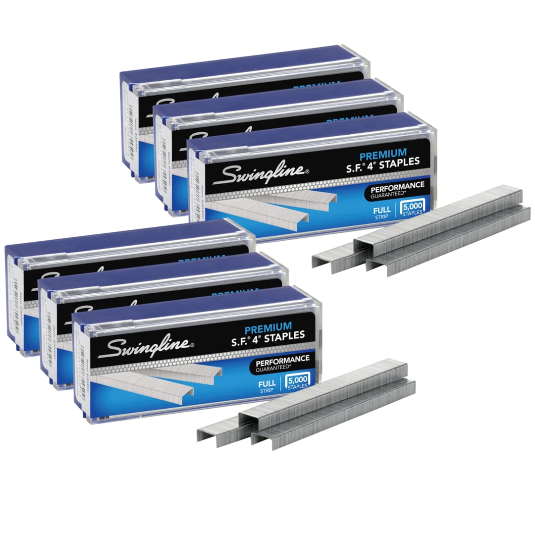 Swingline® S.F.® 4® Premium Staples, 1/4" Length, 210 Per Strip, 5000 Per Box, 6 Boxes