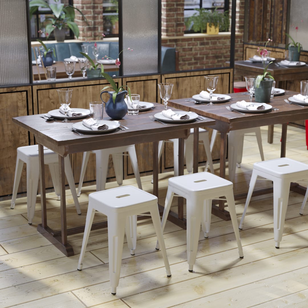18" Table Height Stool, Stackable Backless Metal Indoor Dining Stool, Commercial Grade Restaurant Stool in White - Set of 4