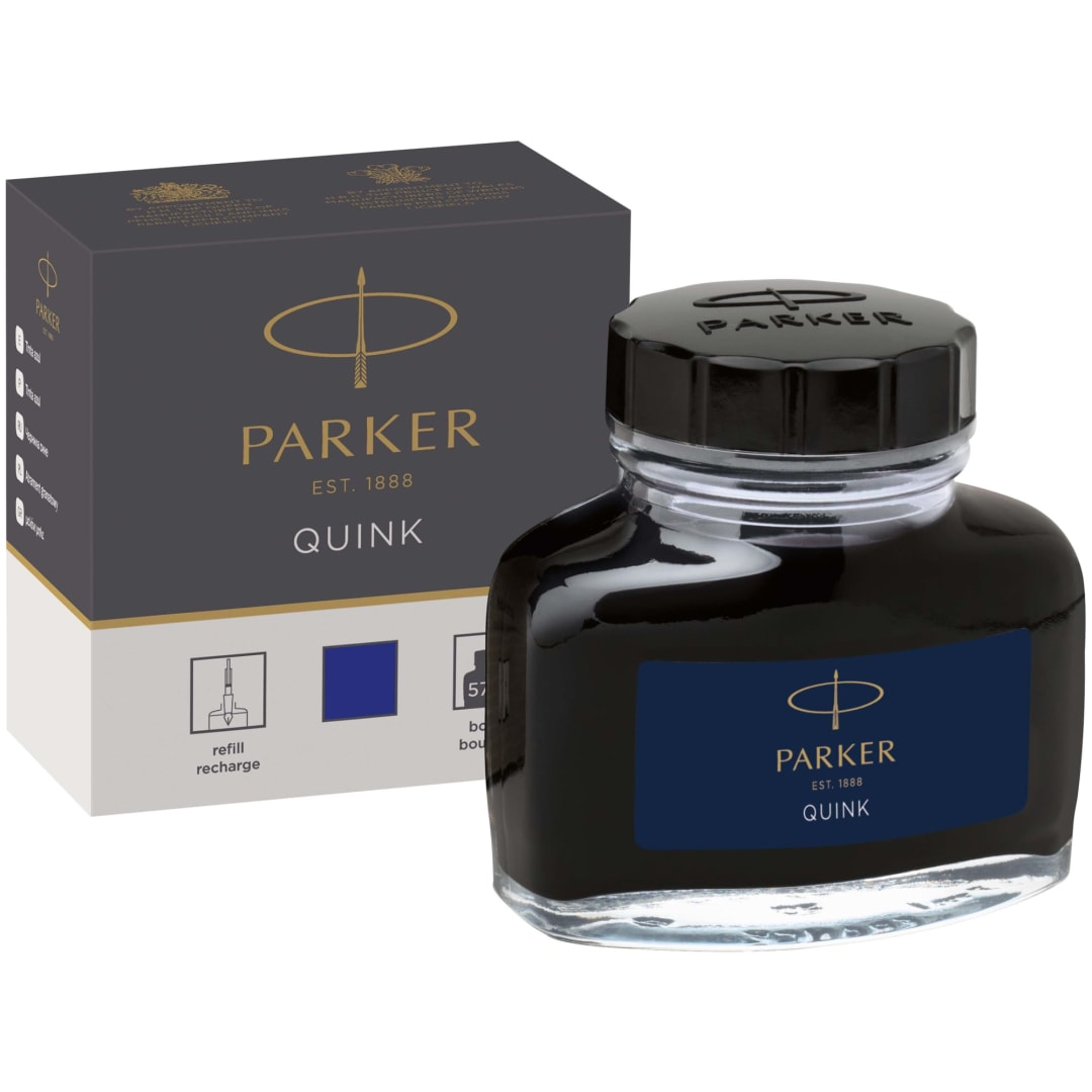 Parker Fountain Pen Ink Bottle | Blue QUINK Ink | 57ml. Fountain Pen Refill