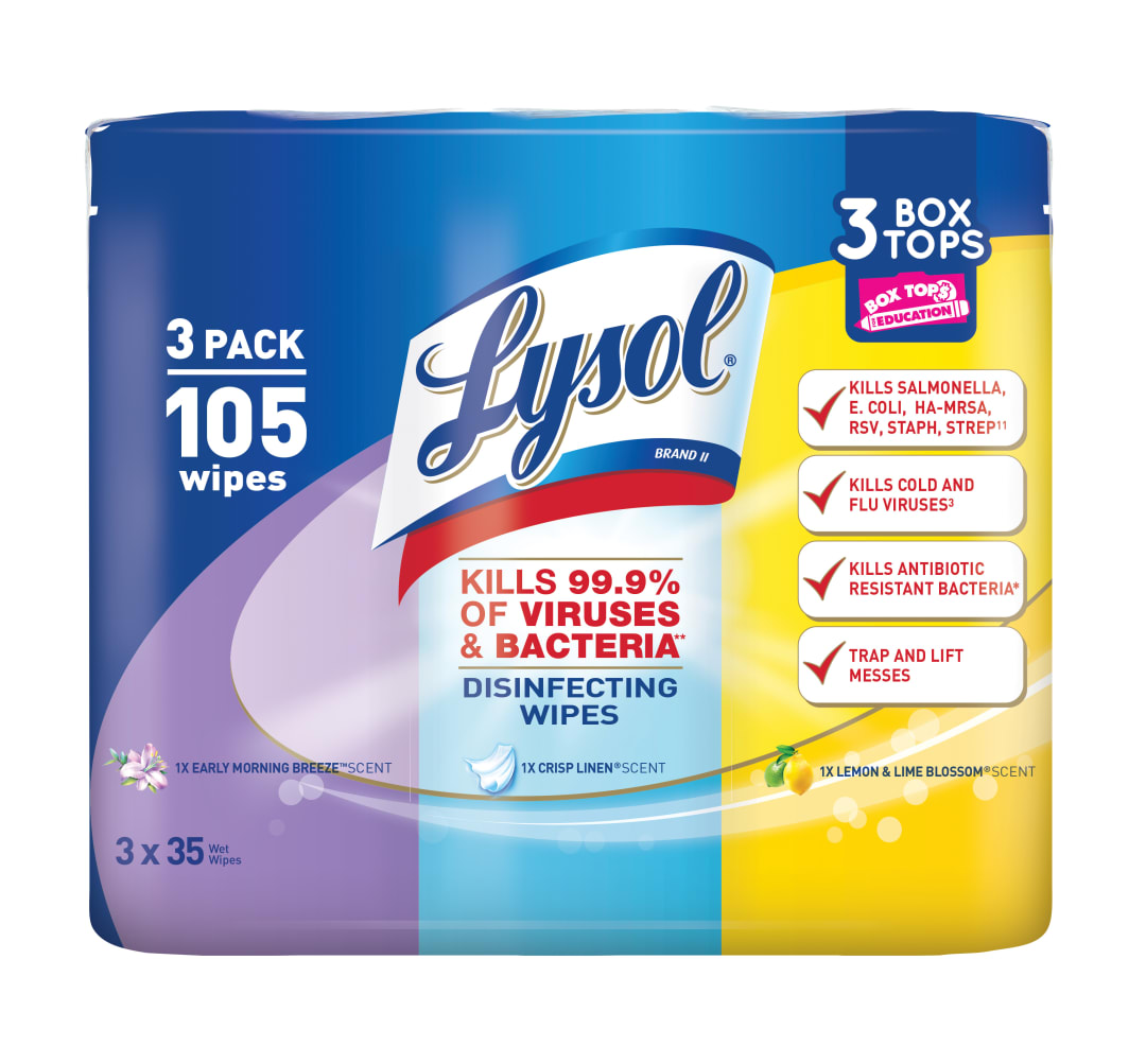 LYSOL® Disinfecting Wipes - (Lemon, Early Morning Breeze®, & Crisp Linen®) 4/(3x35) ct.