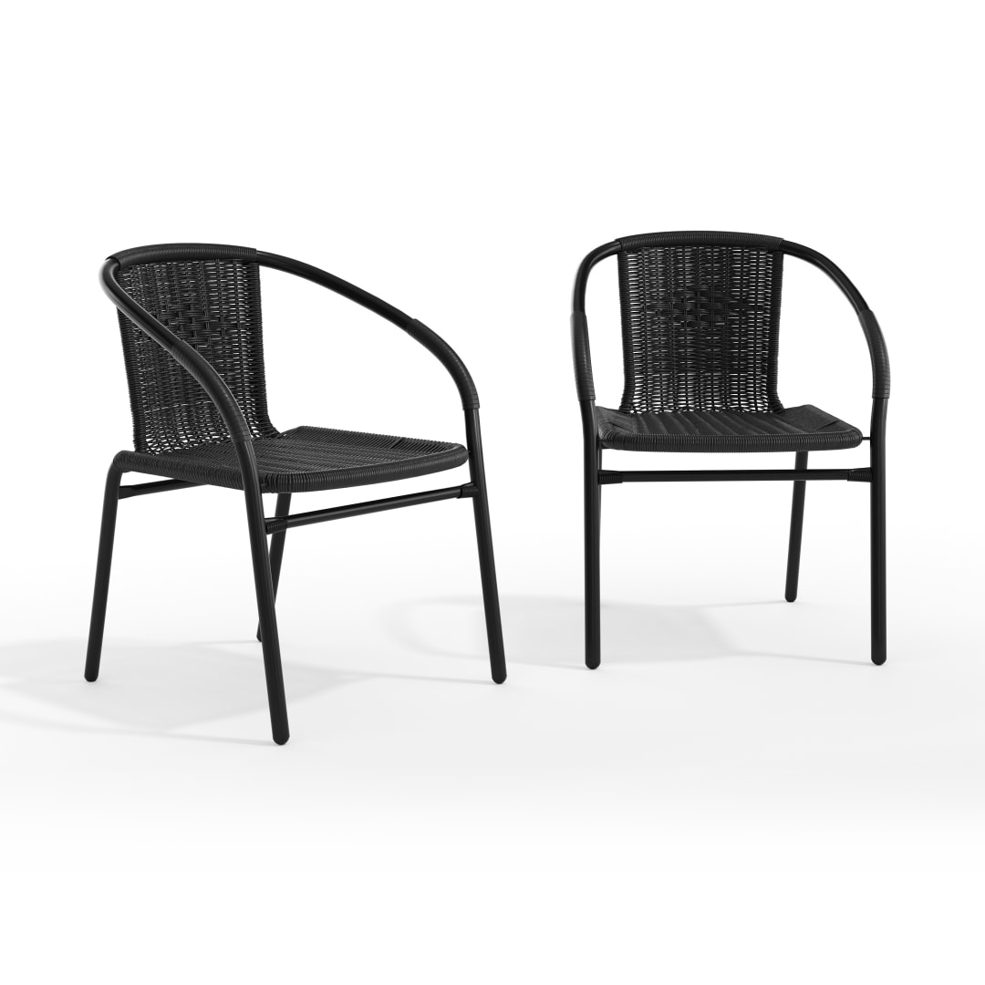 Lila Set of 2 Commercial Grade Black Rattan Indoor-Outdoor Restaurant Stack Chairs