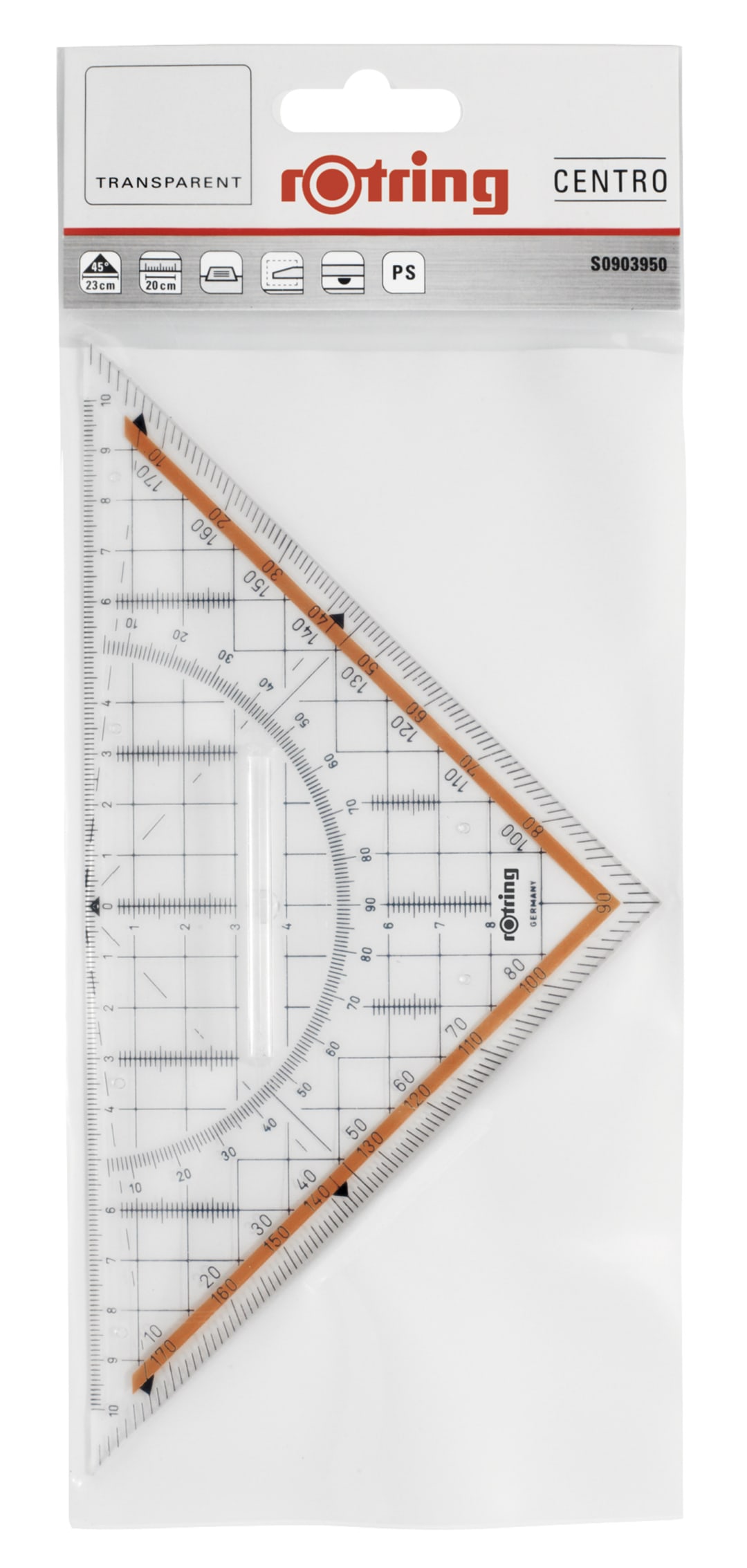 rOtring Centro Centro Juego de escuadras grandes con mango de 23 cm