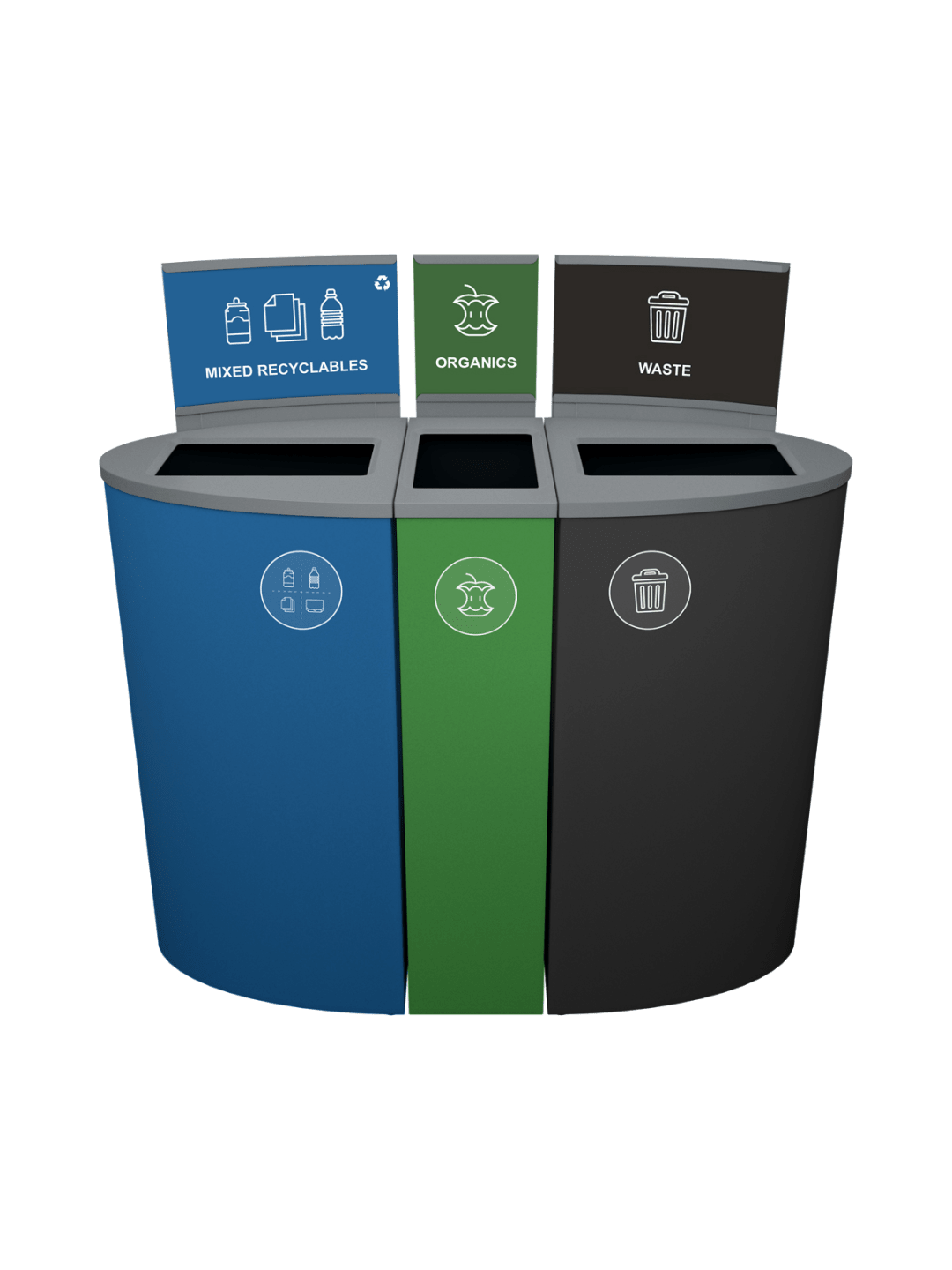  SPECTRUM - Triple - Kit - Mixed Recyclables-Organics-Waste - Full - Blue-Dark Green-Black