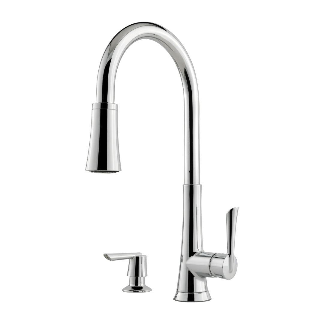 Mystique 1-Handle Pull-Down Kitchen Faucet with Soap Dispenser in Polished Chrome